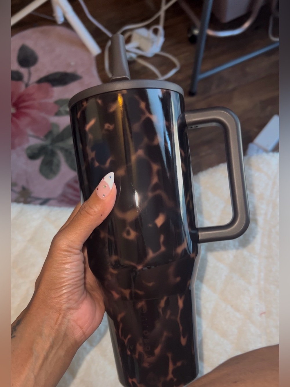 HydroJug Insulated Tumbler Mug with Handle - Brown Tortoiseshell 40 oz